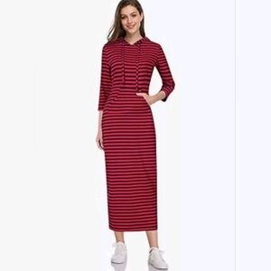Women's Casual Pocket Slim Pullover Maxi Hoodie Dress